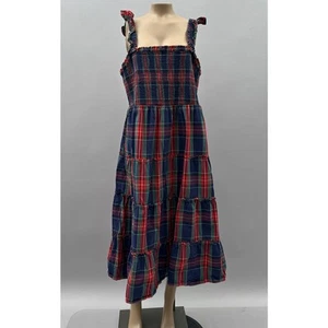 J.CREW Dress Women XXL Red Tartan Plaid Smocked Tiered Midi Holiday Christmas - Picture 1 of 11