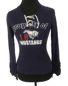 Y2K VTG Charlotte Russe Lace up Lettuce Hem Mustang Sporty Varsity Bell Sleeve S - Picture 1 of 6