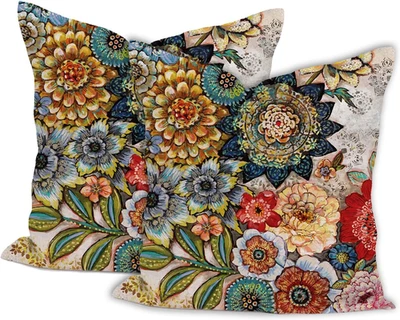Throw Pillow Covers Pack of 2 18" x 18" (Pack of 2) Bohemian Floral Patterns - Image 1 of 4