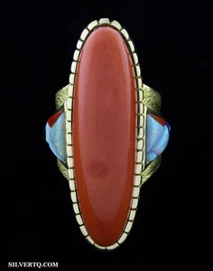 8.75 - 18K Gold Statement Ring With High Grade Natural Salmon Coral - Picture 1 of 5