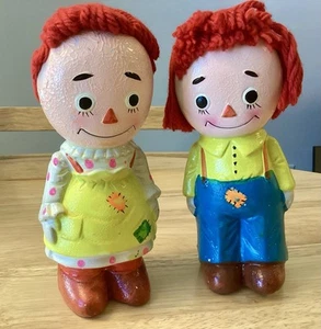 Raggedy Ann & Andy Paper Mache Doll Banks, Yarn Hair, Japan - Picture 1 of 14
