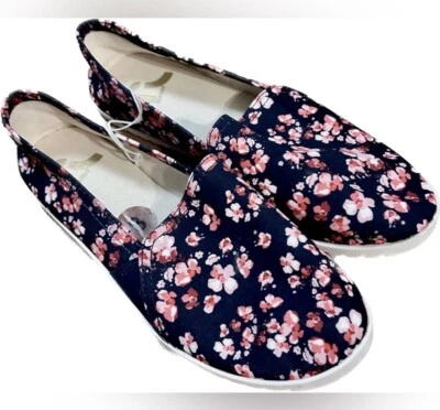 NWT Report Navy Blue & Pink Floral Rose Slip On Shoes - 8 - Image 1 of 4