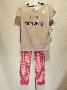 MACYS PJ Pajamas 2-Piece T Shirt & Leggings Kids 10/12 Sleepwear I Love Mornings - Afbeelding 1 van 6