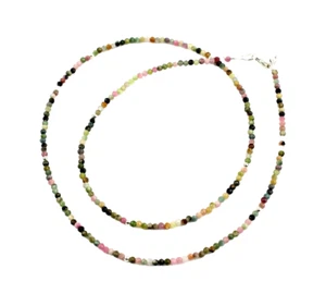 Noble cadena de turmalina natural cadena de piedras preciosas bola facetada collar colorido aprox. 45 cm - Imagen 1 de 2