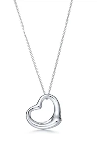 Tiffany & Co. Elsa Peretti Sterling Silver Open Heart Pendant Necklace 16" Chain - Picture 1 of 11