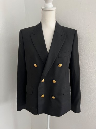 Blazer CELINE nero classico tuta lana taglia 42 splendido bottoni oro abbigliamento da lavoro