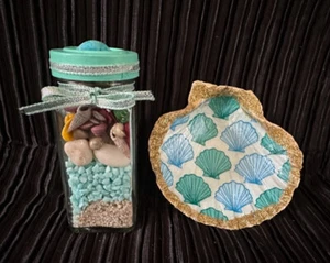 DECOUPAGE MUSCHEL MUSCHEL DEKOR STRANDSZENE MUSCHELDOSE SCHMUCKSCHALE - Bild 1 von 4