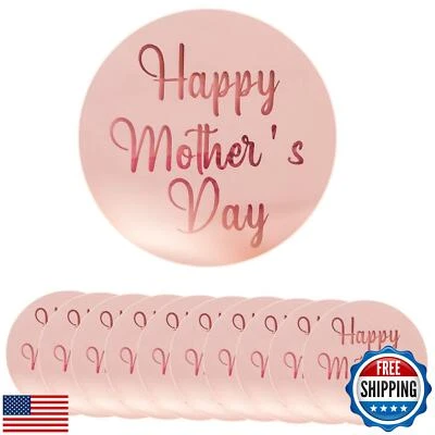 Crethinkaty 10 Pieces Happy Mother's Day Acrylic Cupcake Toppers Round Mirror - Image 1 of 4