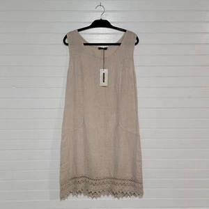 NWT Lungo L'arno Linen Midi Dress Size Large Lace Trim Lagenlook Boho Modern Art - Picture 1 of 11