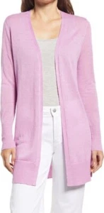 Nuevo Cárdigan HALOGEN Largo Mezcla de Lino en Rosa Gale Talla PXS $69 - Imagen 1 de 11