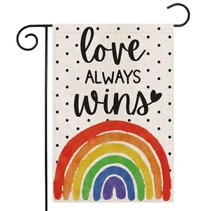 Love Always Wins Garden Flag 12x18 Inch Double Sided,Rainbow Pride Gay Pride ... - Picture 1 of 8