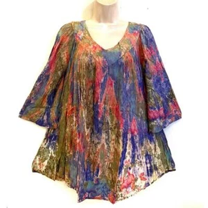 Sacred Threads Hippie Boho Festival Tie Dye Peasant V Neck Smock Top 222402 D - Zdjęcie 1 z 2