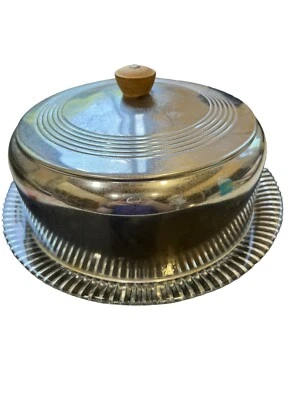 Suporte de bolo de vidro vintage com tampa de metal. RARO HTF MCM - Imagem 1 de 4