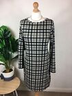 Checked Shift Dress Size 12 Womens Beige Black Check Autumn Knit Knee Length