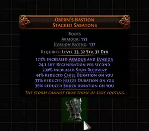 💥Path Of Exile 2💥Dawn Of The Hunt💥Boots💥Obern's Bastion Stacked Sabton - Picture 1 of 1