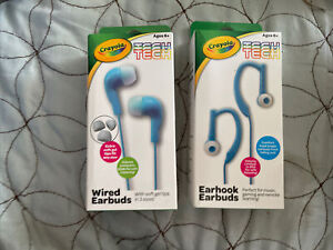 Crayola Tech Blue  Earhook Earbuds (2) NEW Great for music gaming learning