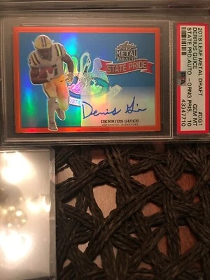 PSA 10 Gem Pop 1! 2018 DERRIUS GUICE SSP 7/7 LEAF STATE PRIDE METAL DRAFT AUTO - Image 1 of 4