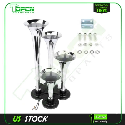 Kit de 4 trompetas bocina de aire camión tren súper fuerte de metal cromado 12V 150 DB Foto 1 de 4