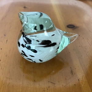Pretty Clear Black and White Glass Bird Paperweight - Picture 1 of 11