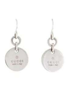 GUCCI TRADEMARK ROUND DISC DROP EARRINGS STERLING 925 SILVER ITALY NEW IN BOX - Picture 1 of 22