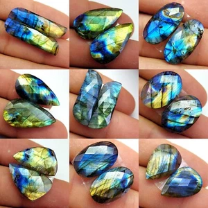Lotto 9 paia di pietre preziose sfaccettate labradorite naturale 173 ct 30x7 19x13 mm #13077 - Foto 1 di 5