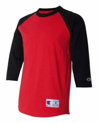 Camisa de béisbol Champion Raglán camiseta para hombre sin etiquetas manga 3/4 NUEVA T137 Foto 1 de 2