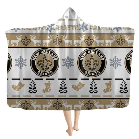 New Orleans Saints Christmas Sherpa Plush Poncho Throw Fleece Hooded Blanket New Cover