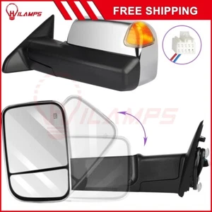 Chrome Tow Mirrors Fits 09-17 Dodge Ram 1500 Power Heated LED Signal Temp Sensor - Imagen 1 de 8