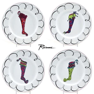 Rosanna HOLIDAY STOCKINGS 8.25" Salad Dessert Plate Set 4Pc Christmas MIB - Picture 1 of 11
