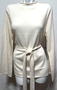 Nicole Miller Women Cream Long Belted XL Sweater Extra Fine Merino Wool New NWT - Picture 1 of 8