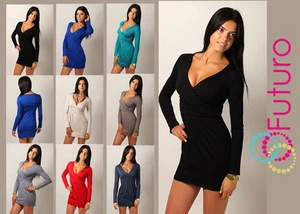 Women's Mini Dress V-Neck Cocktail Tunic Long Sleeve Plus Sizes 8 -18 8518 - Picture 1 of 10