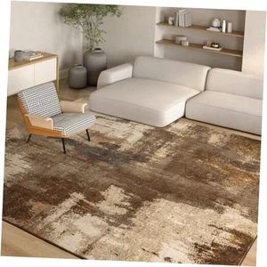 Living Room Rug, 8x10 Rug Modern Abstract Washable Rugs Brown Faux Wool - Picture 1 of 8