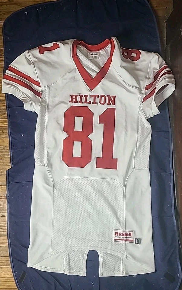 Camiseta de fútbol vintage Riddell Hilton High School #81 Cadetes para hombre talla grande L Foto 1 de 4