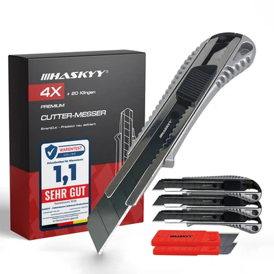 Cuttermesser Teppichmesser Set 4x Ergonomisch Cutter inkl. 20x SK5 Klingen 18mm - Bild 1 von 4