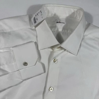 Camicia elegante uomo Kiton Napoli 17/43 nuova con etichetta $1002 fatta a mano Italia lusso cotone bianco - Immagine 1 di 4