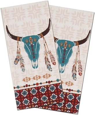 New Set of 2 Kay Dee Designs Southwest at Heart Cattle Skull Kitchen Tea Towels - Image 1 of 2