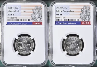 *Rare* 2025 P/D Juliette Gordon Low American Women Quarter Set Graded NGC MS-68 - Image 1 of 2