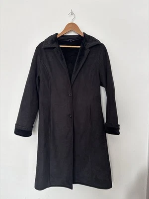 90s–00s Y2K Autonomy Black Faux Suede & Shearling Longline Coat – Size 10 - Image 1 of 4