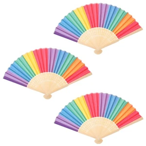 3 Pcs Rainbow Folding Fan Foldable Handheld Beautiful Fans Colorful - Picture 1 of 12