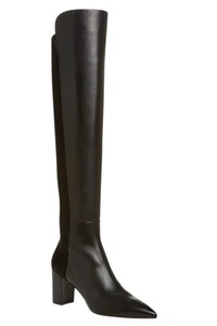 $900 NEW STUART WEITZMAN LINSI OVER THE KNEE BOOT BLACK LEATHER POINTY 9 - Picture 1 of 11
