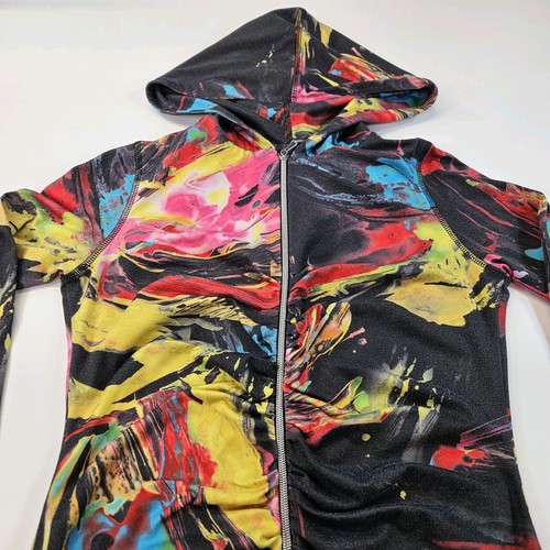 VETEMENTS Sno skin microfibra stampa graffiti felpa con cappuccio zip giacca donna piccola