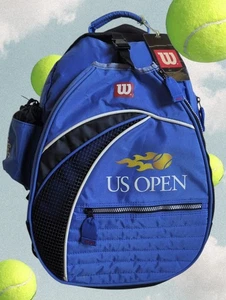 1990s Wilson US OPEN Tennis Racket Backpack Tote Bag Blue - Picture 1 of 18