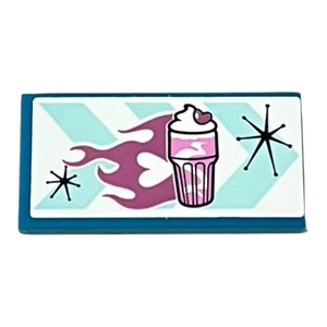 Lego Tile 2x4 Bright Pink Milkshake Heart Pattern (Sticker) ID No: 87079pb0872 - Picture 1 of 3