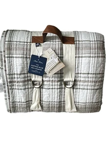 Juego de edredón Brooks Brothers gris y marrón a cuadros algodón Slub KING 3 piezas - Imagen 1 de 4