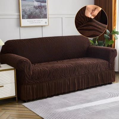 弹性提花沙发套带裙子 1/2/3/4 座椅时尚沙发沙发套 — 第 1/4 张图片