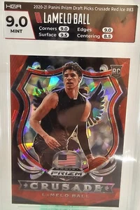 2020-21 Panini Prizm Draft RED CRACKED ICE PRIZM #83 LaMELO BALL Crusade HGA 9 - Picture 1 of 2