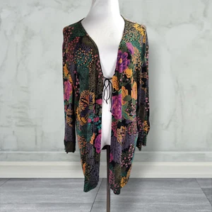 Vikki Vi Colorful Butterfly Tie Front Jacket Size 1X Floral Slinky Knit Cardigan - Picture 1 of 12