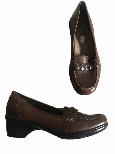 Scarpe mocassino K By Clarks stile più ampio pelle marrone slipon tacco basso zeppa 6D ottime condizioni