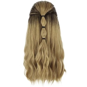 Men Long Curly Wave Wigs Male Cosplay Hair Ombre Ash Blonde Costume Toupee w/Cap - Picture 1 of 4