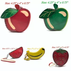 Monedero de monedas de fruta de cuero genuino hecho a mano con correa de muñeca extraíble - Imagen 1 de 30